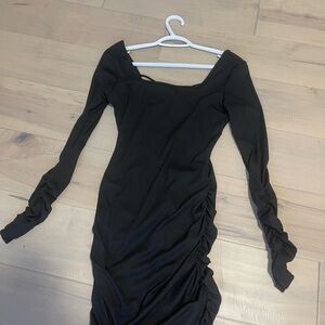 Ruched Black Bodycon Dress
